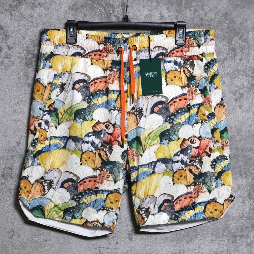 Maison Article Butterfly Basketball Shorts Mens Large Yellow Orange Athletic Gym